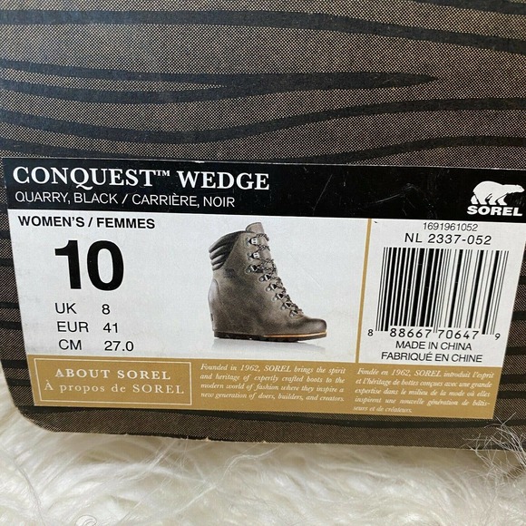 Sorel Conquest Wedge Boots Quarry / Black Size 10 - Picture 6 of 8